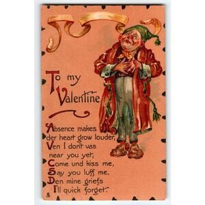 Valentines Day Postcard Tuck Series 114 Man Standing Vintage Unused Texture